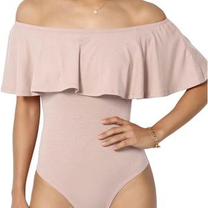 3/$10 off-shoulder ruffle bodysuit S